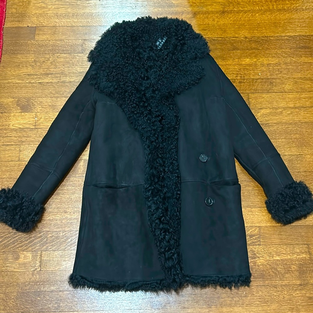 Theory black shearling coat